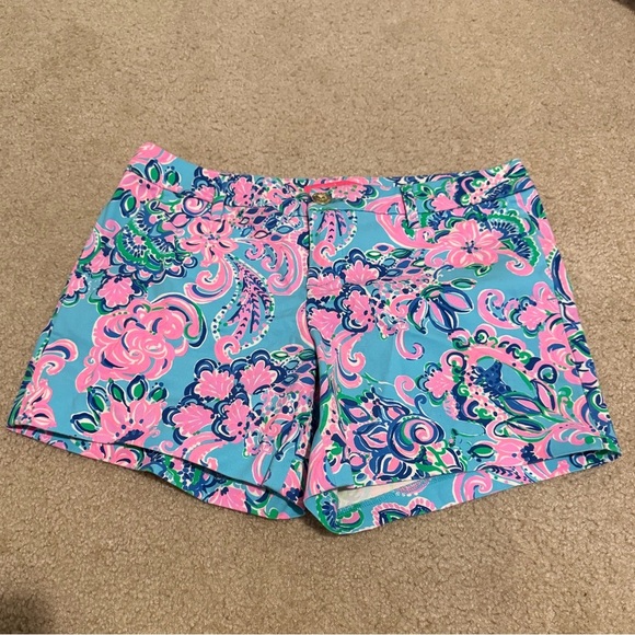 Lilly Pulitzer Callahan Stretch Shorts Blue Horizon Jungle Sunrise Shorts - Picture 1 of 7
